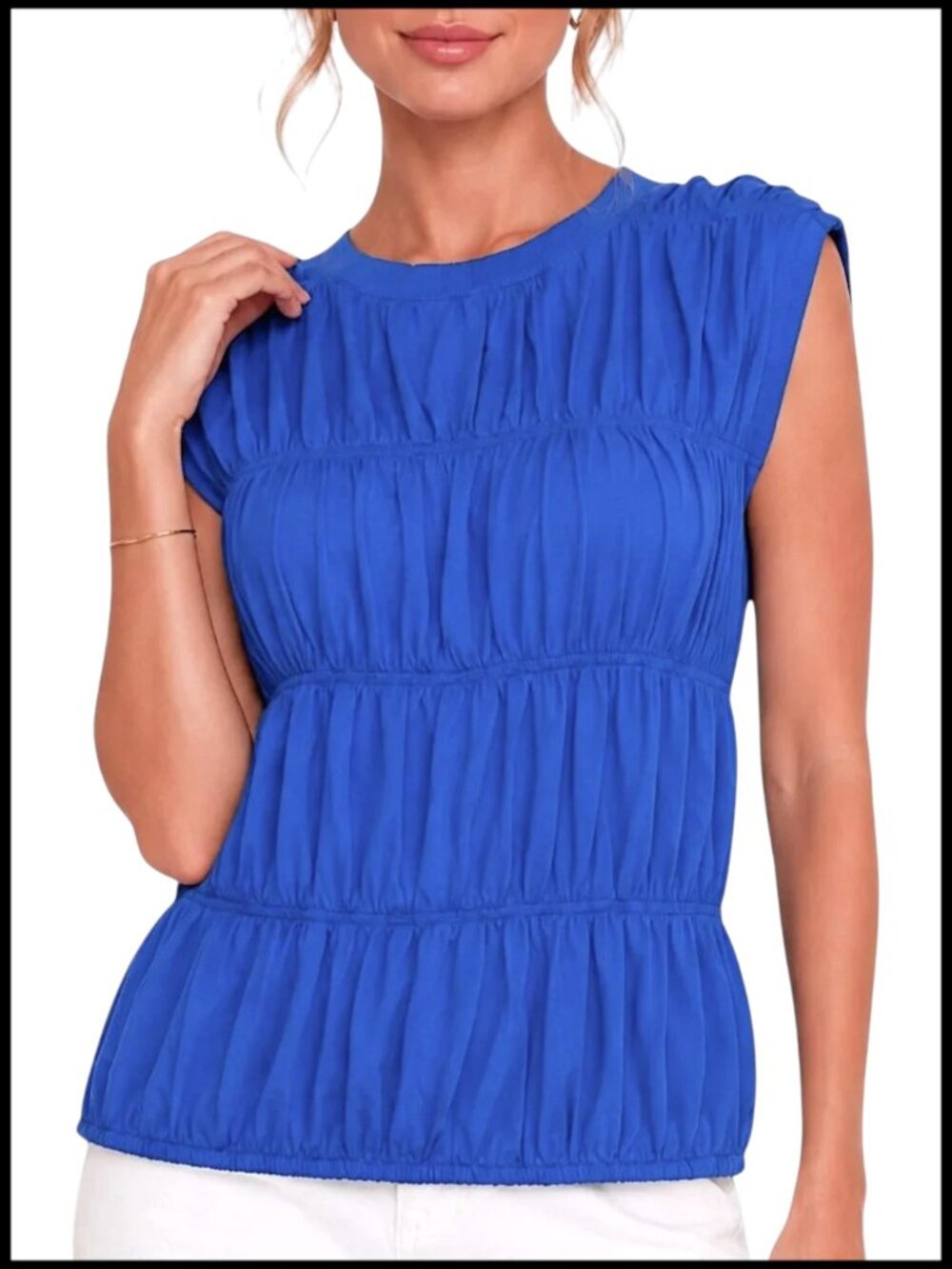 Anthropologie Maeve Royal Blue Smocked Ruched Sleeveless Top S